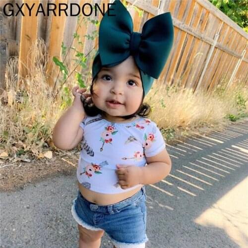 2019 Large 7inch Bows Girls wide Turban Headband Bowknot Headwrap Kids Cotton Wide Turban Cildren Girls Headwear 20pc/lot