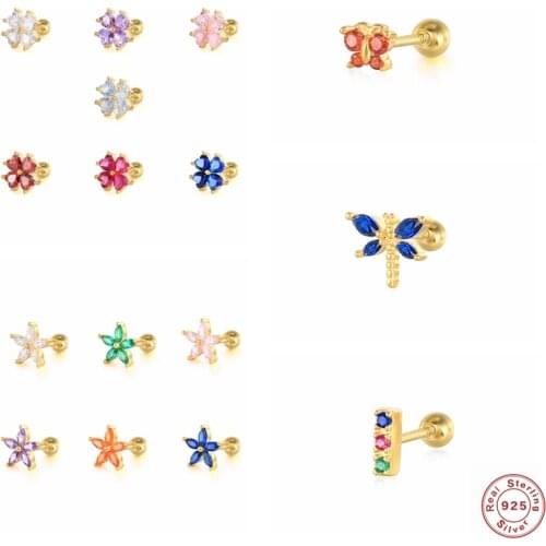 Mini Piercing Stud Earrings For Lovers' Couples Valentines Day Gift pendientes plata 925 Rainbow Zircon Helix Earring Jewerly