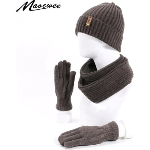 Unisex Beanie Hats Scarf Gloves Three-piece Winter Knitting Hat Men Womens Fashion Outdoor Warm Thick Beanie Hat Scarf Gloves