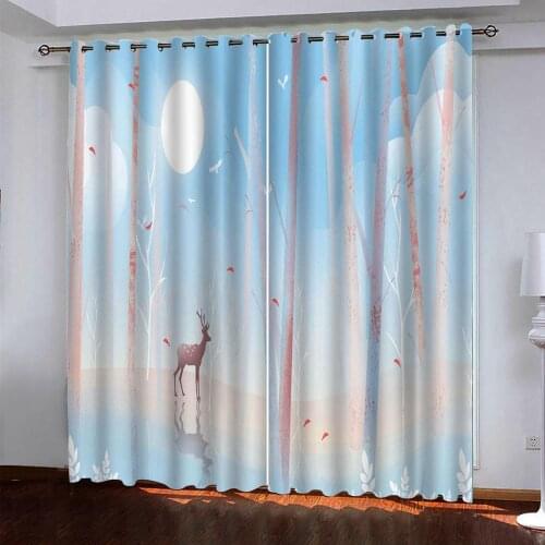 Blue curtains moon curtain Customized 3d curtains new bay window balcony thickened windshield blackout curtains