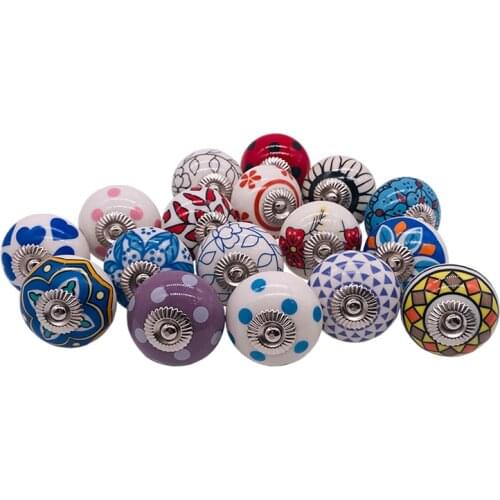 Mixed Rural Look Flower Ceramic Knobs Door Handle Handpainted porcelain Cabinet Drawer Cupboard Pull with Chrome Hardware