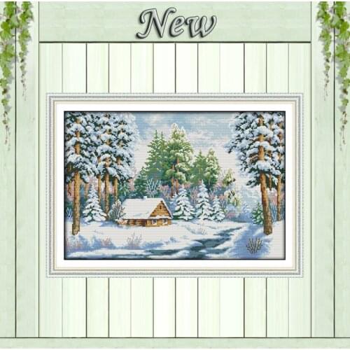 Snow world forest scenery decor painting counted printed on canvas DMC 14CT 11CT NKF Cross Stitch Embroider kits Needlework Sets