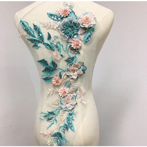 GLace 1piece DIY sequins hot drilling lace flower accessories gray clothing wedding dress 3D embroidery decorative cloth TX134