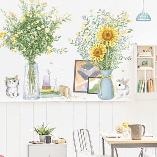 Vase Sunflower Wall Sticker Modern Bedroom Living Room Home Decor Cartoon Wallsticker Teen Room Decoration Decals for Furniture