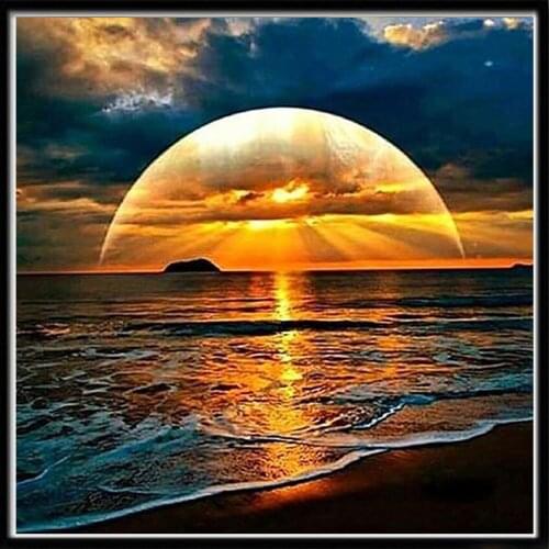 WUJIE Sunset 5D diy Diamond Painting Cross Stitch Pictures Embroidery Diamond Wall Art Living Room Decor