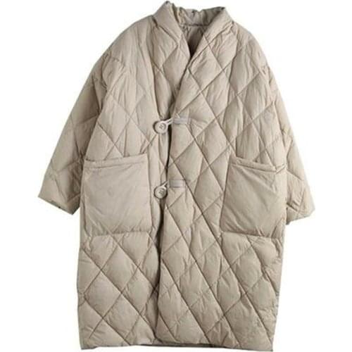 2021 Winter New Arrivals Womens Cotton Coats Diamond Lattice Block Big Size Female Long Parkas Loose Lady Overcoats Clothes