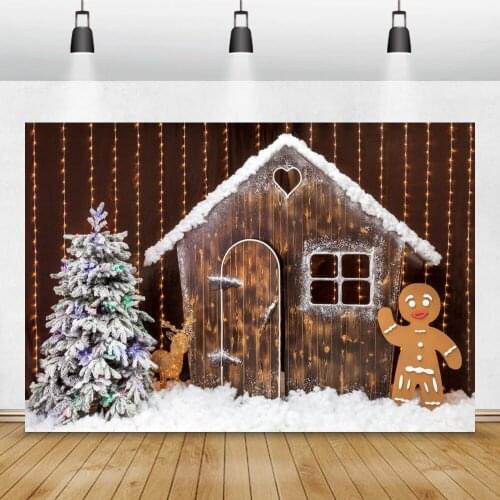 Winter Snow Christmas Tree Wood House Child Portrait Photography Backdrop Family Celebration Party Photocall Background Banner