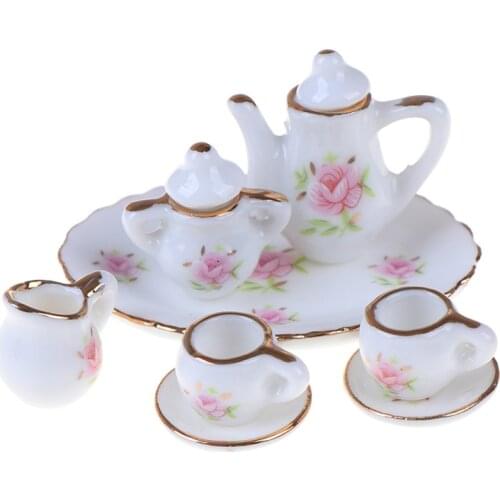 1/12 Dollhouse Miniature Dining Ware Porcelain Tea Set Dish Cups 8Pcs/set