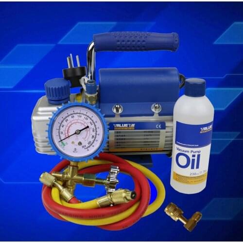 1/4HP Single Stage Refrigerator Vacuum Pump 2CFM+ Vacuum Gauge+ 2 Hoses+ 410 Adapter