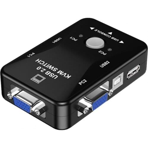2 Port USB Manual KVM Switcher 2 in 1 Out 4K 1080P VGA Splitter Box for Sharing Keyboard Mouse Monitor