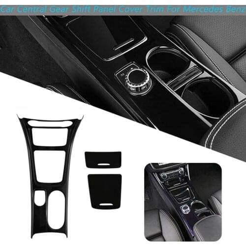 3Pcs Gloss Black Car Central Gear Shift Water Cup Holder Panel Cover Trim for Mercedes Benz CLA GLA A Class 2013-2018