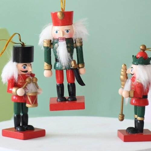 3pcs Christmas Tree Decorations 8CM Wooden Nutcracker Soldier Handcraft Doll Puppet Xmas Decoration Home Pendants Ornaments