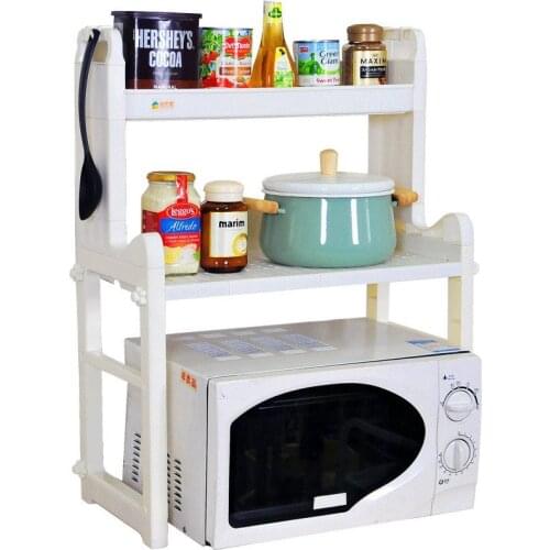3-Tier Kitchen Shelf Microwave Oven Rack Shelf Matel Storage Orzanizer 2-Height Adjustable Platform and 6 Side Hooks DQ1305