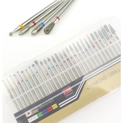 30pcs/lot Diamond Nail Drill Bits Electric Nail File Milling Cutter For Manicure Pedicure Nail Drill Machine Tools Accessories