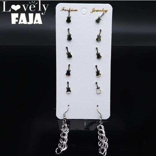 6 pairs Fashion Violin Stainless Steel Earings Set Women Silver Color Earrings Jewelry boucle doreilles E61283S03