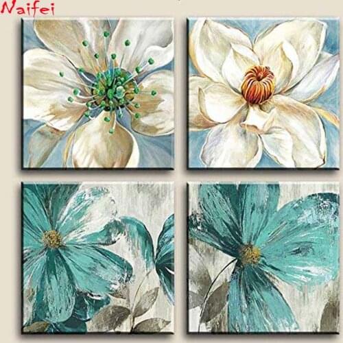 Diamond Painting 4pcs/set blue and white flowers Cross Stitch floral Picture Kits Diamond Art Embroidery