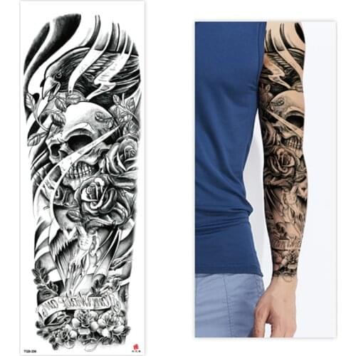 Large Arm Sleeve Tattoo Wing Skeleton Rose Waterproof Temporary Tatto Sticker Eagle Wolf Explorer Body Art Full Fake Tatoo Men
