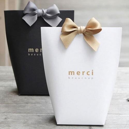 Bronzing "Merci" Candy Bag French Thank You Wedding Favors Gift Box Package Birthday Party Favor Bags 5pcs/lot