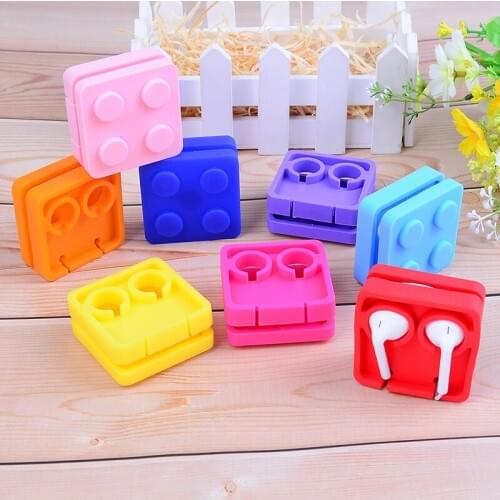 Line Holder Wire Organizer Winder Earphone Lines Wrapped Headphone Cable Cord Wrap Silicone Square Building Blocks Type Cable