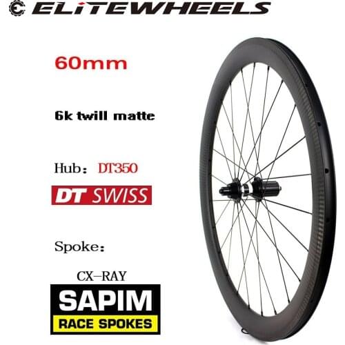 ELITEWHEELS 700C Bicycle Wheel Sapim CX-Ray Spoke With 60mm 6K Twill Matte Rim DT Swiss 350 Carbon Fiber Road Bike Wheelset