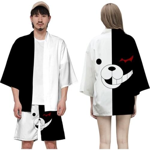 Danganronpa Monokuma Kimono Cosplay Costume Kigurumi Onosie Anime Casual Pajamas Shirt Top /shorts exclude/ XXS-4XL T-shirt