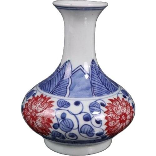 China Old Porcelain Blue And White Underglaze Red Lotus Vase