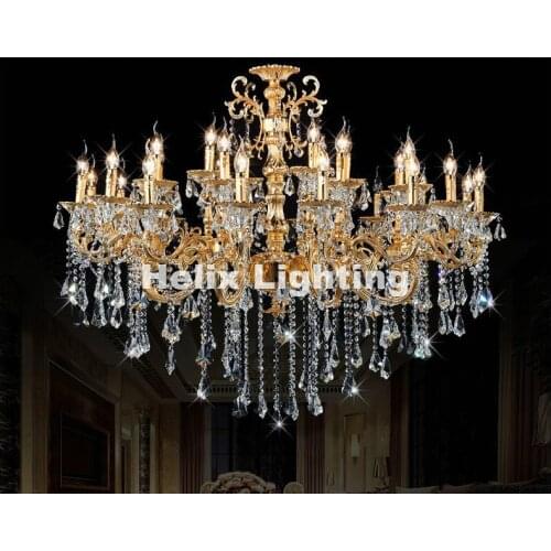 European-style Golden Classic Crystal Chandelier Light Golden Alloy Crystal Lighting With 24 Arms D120cm LED AC 100% Guaranteed