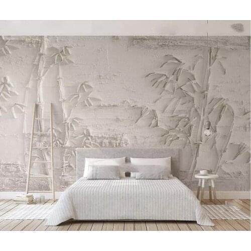 Cream-colored 3d three-dimensional relief modern new Chinese bamboo living room background wall