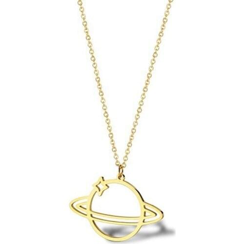 RIR Stainless Steel Handmade Minimalist Universe Mars Plant Pendant Necklace Galaxy Saturn Space Jewellery