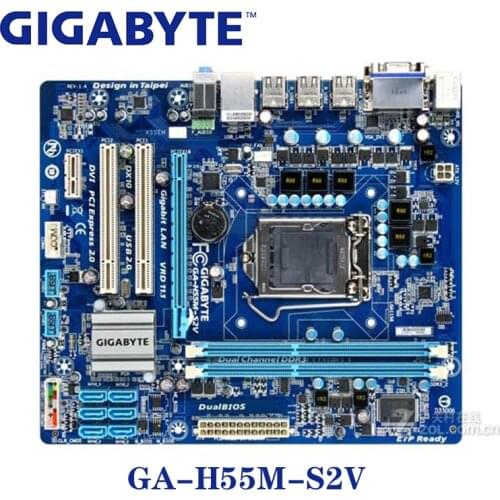 LGA 1156 H55 DDR3 Gigabyte GA-H55M-S2V 100% Motherboard USB2.0 8G GA H55M S2V Desktop SATA II Systemboard PCI-E X16 Used
