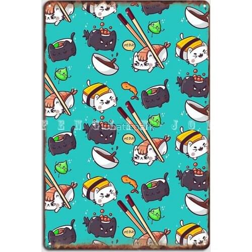Sushi Cats Metal Sign Wall Cave Bar Cave Classic Mural Painting Tin Sign Poster