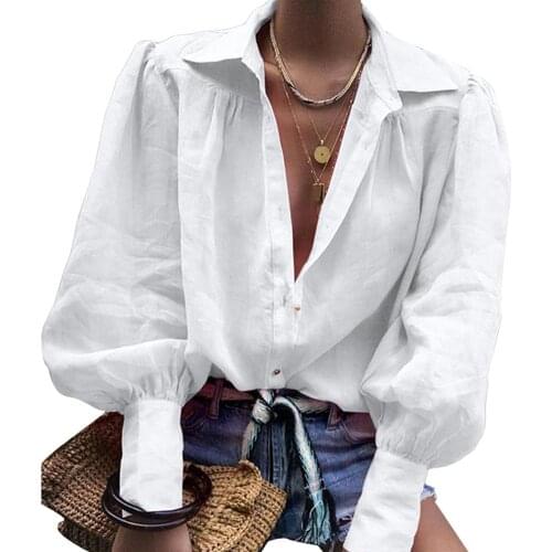 Fashion Office Lady Solid Color Turn Down Collar V Neck Long Sleeve Shirt Loose Female Blouse Casual tight sleeves OL Style