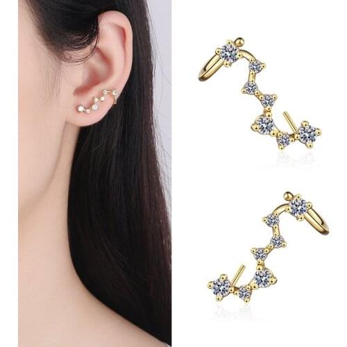 New Fashion Creative Big Dipper Seven Stars Stud Earrings For Women Shiny Crystal Connected Cuff Earring Pierced Trendy Jewelry