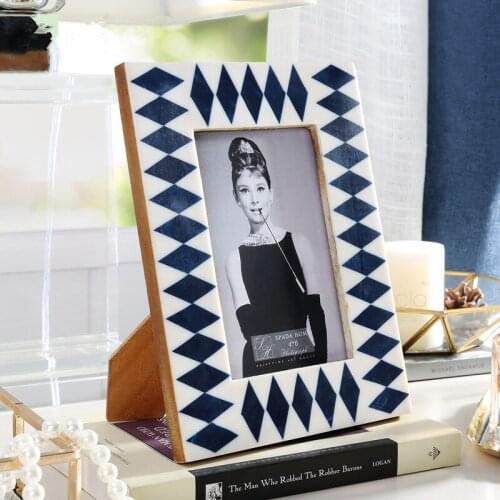 New Luxury Rhombus Printing Photo Frame Home Desktop Ox Bone Picture Frame Retro Art Decor Frames for Picture Ramki Na Zdjecie B