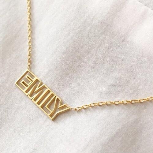 Stainless Steel Custom Name Necklace Personalized Outline Modern Cut Out Number Letter Necklace Women Nameplate Jewelry BFF Gift