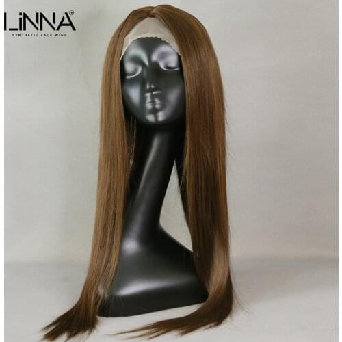 LINNA Brown Color Synthetic Lace Wig For Women Long Straight With Baby Hair Lolita Cosplay Wig Heat Resistant Front Wigs