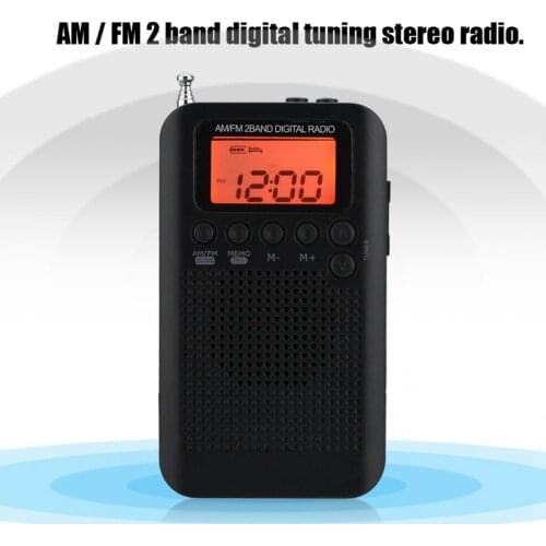 Portable AM/FM Stereo Radio Pocket 2-Band Digital Tuning Radio Mini Receiver w/ Earphone Lanyard 1.3" LCD Display Screen