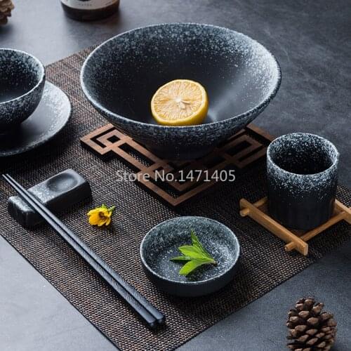 Tableware One-person Food Household Japanese-style Ceramic Bowls and Chopsticks Plates Creative Retro Bowls and Dishes Set
