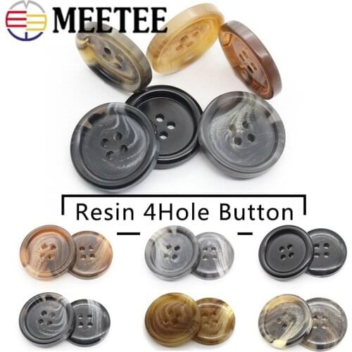 Meetee 50pcs 15/20/23/25mm 4-Holes Resin Button Round Flatback Button DIY Sewing Coat Garment Decorative Buckle Accessories B7-2