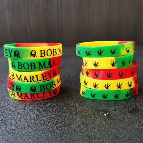 Music Legends Reggae Jamaica Singer Bob Marley 10Pcs/Lot PVC Silicone Bracelet Hippie Band Rock Music Party Festival Wristband