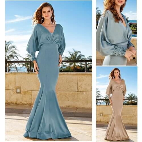 Mermaid Evening Dresses V Neck Floor Length Prom Dress Applique Mother of Bride Party Dress