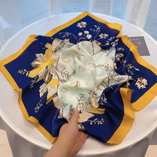2021 Spring Square Scarf for Women Print Silk Feeling Hair Band Foulard Female Office Neckerchief Lady Bandana Square Scarves