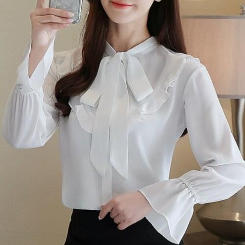 Blusas Mujer De Moda 2021 Spring Ruffles Chiffon Blouse Women White Blouse Long Sleeve Women Shirts Womens Tops And Blouses C418