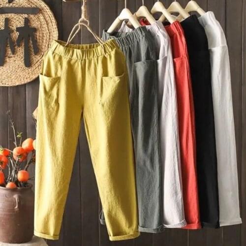 Zoki 100% Cotton Women Ankle-Length Pants Korean Summer Thin Sweatpants Solid Plus Size Loose High Waist Female Baggy Pants 2021