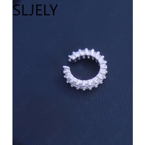 SLJELY Fashion Real 925 Sterling Silver Square Zircon Ear Bone Cuff Elegant Clip Earring 1pc for Women Luxury Brand Jewelry