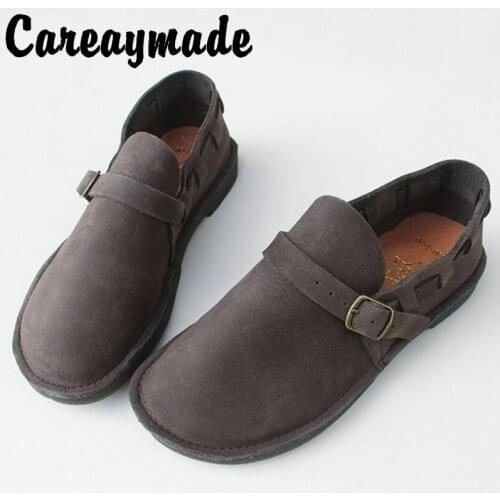 Careaymade-Real leather flat heel soft sole womens shoes,retro pure hand-made top leather breathable comfortable single shoes