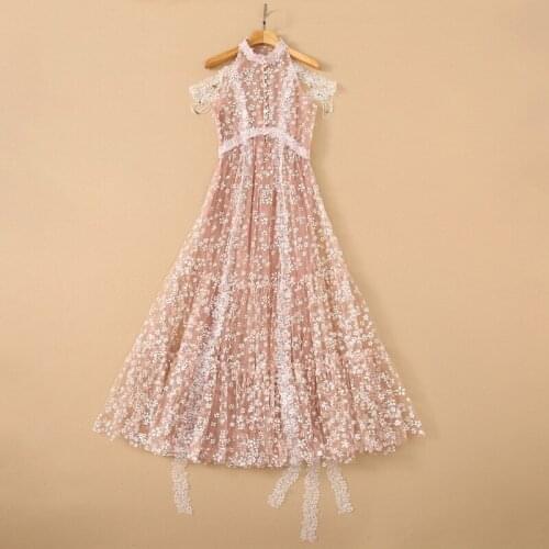 European and American womens wear for summer 2021 Sleeveless collar Lace nail bead Fashion Pink Dress