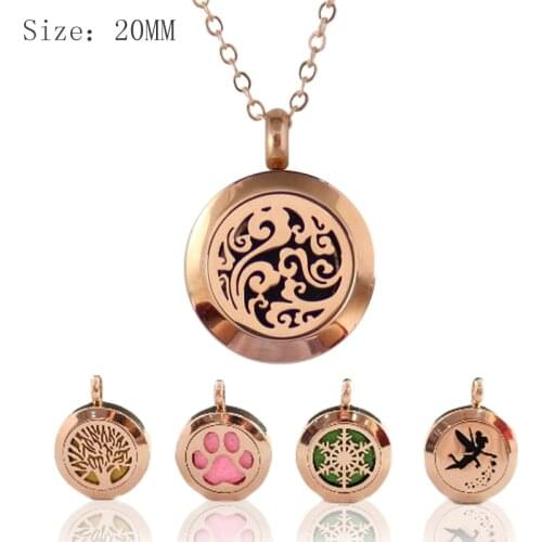 1PC Rose Gold 20mm Stainless Steel Aromatherapy Essential Oils Diffuser Necklace Locket Pendant for women