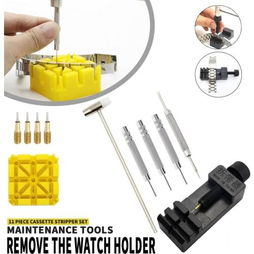 11pcs/set Watch Link Band Slit Strap Adjuster Bracelet Chain Pin Remover Repair Tool Kits With Hammer Punch Pins Strap Holder
