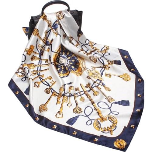 2021 Fashion Vintage Square Silk Scarf Women New Geometry Prints Scarf and Shawls Foulard Femme Joker Large Scarfs Wholesale 90